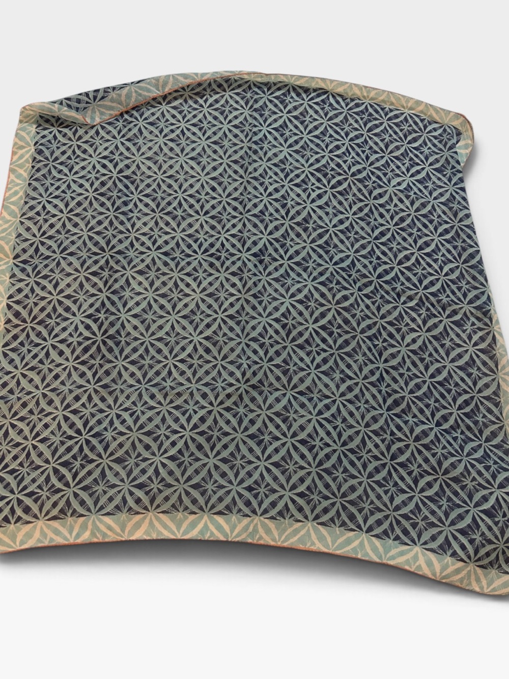 Blue and blue geometric silk scarf